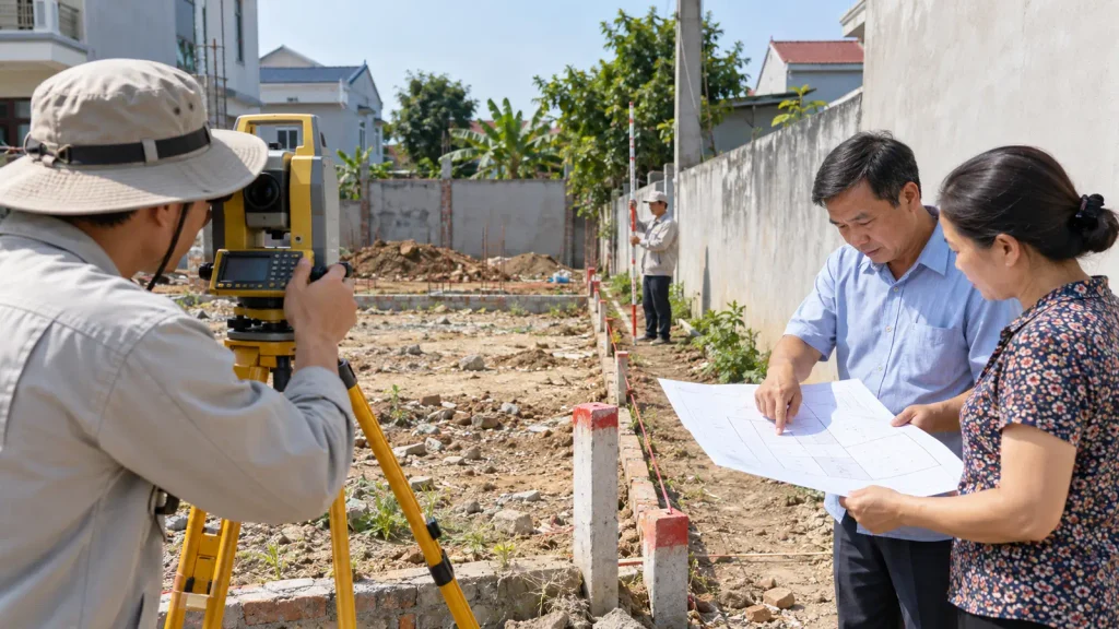 Đo đạc xác định ranh đất trước khi xây nhà