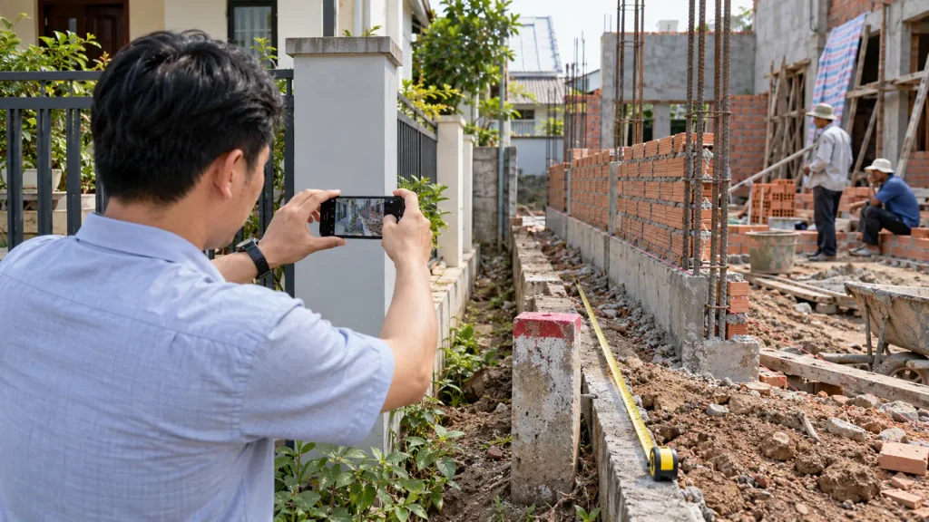 Ghi nhận hiện trạng khi hàng xóm xây nhà lấn sang đất
