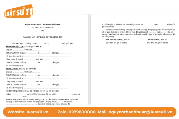 Mẫu văn bản hủy hợp đồng đặt cọc mua bán đất mới nhất