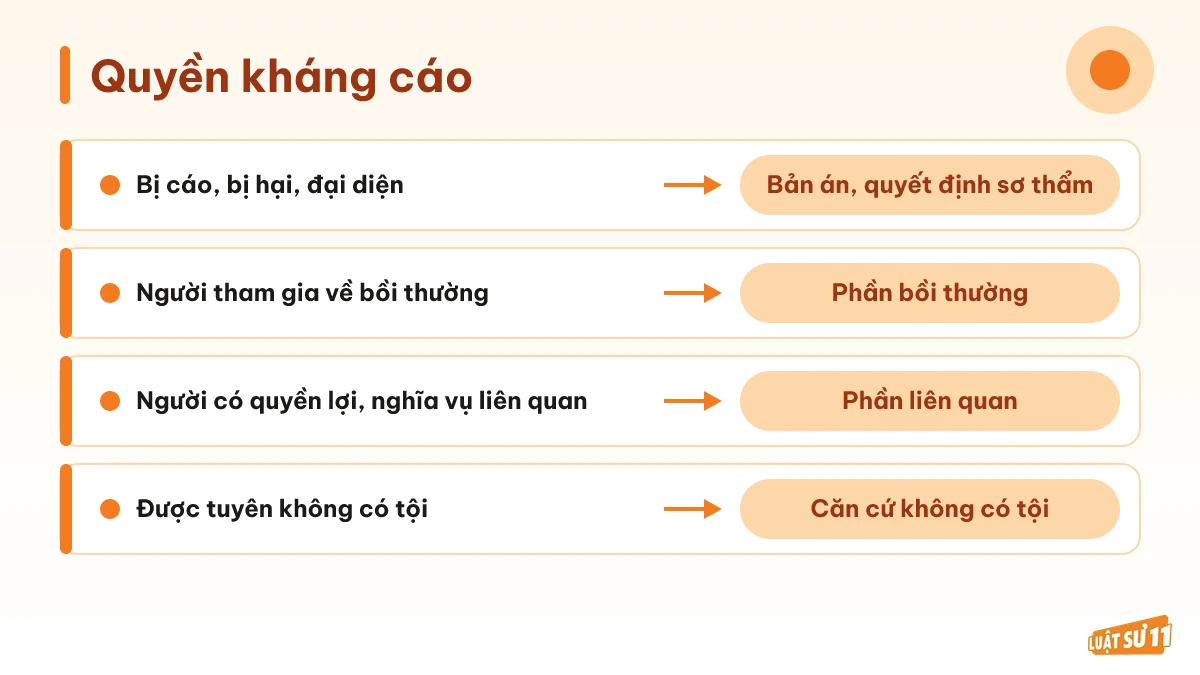 Bốn nhóm người có quyền kháng cáo và phạm vi kháng cáo theo Điều 331