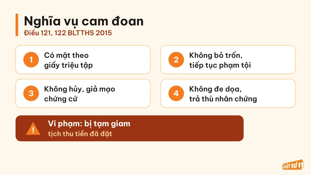 Bốn nghĩa vụ cam đoan của người được bảo lĩnh, đặt tiền và hậu quả vi phạm