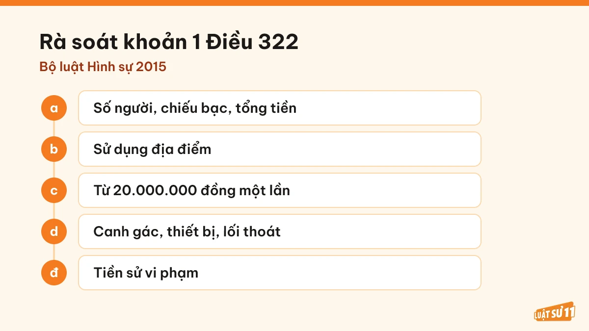 Các dấu hiệu từ điểm a đến điểm đ khoản 1 Điều 322 cần rà soát