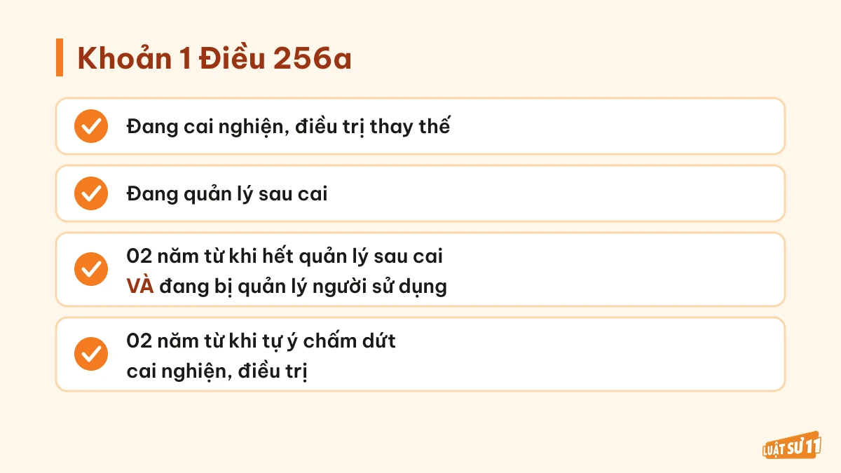 Các trường hợp sử dụng trái phép chất ma túy bị phạt tù theo khoản 1 Điều 256a