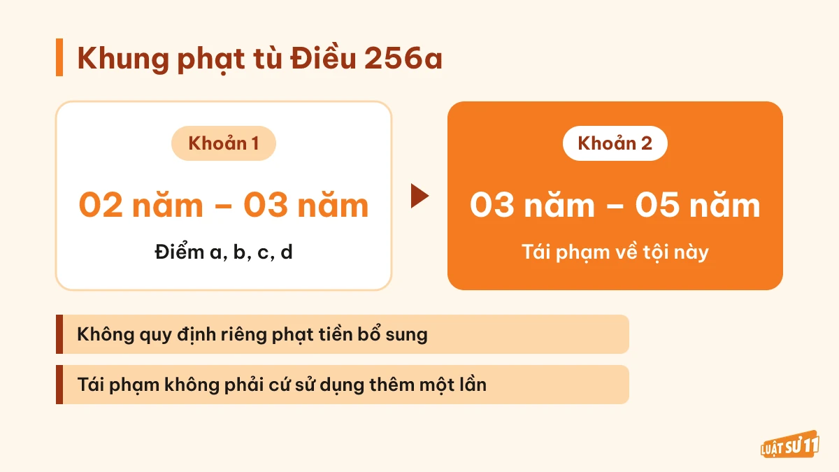 So sánh khung phạt tù khoản 1 và khoản 2 Điều 256a Bộ luật Hình sự 2015