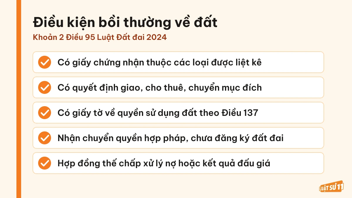 Danh sách năm điều kiện để hộ gia đình, cá nhân được bồi thường về đất khi Nhà nước thu hồi