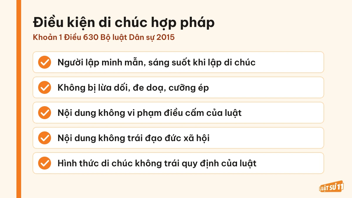 Các điều kiện để di chúc thừa kế được coi là hợp pháp