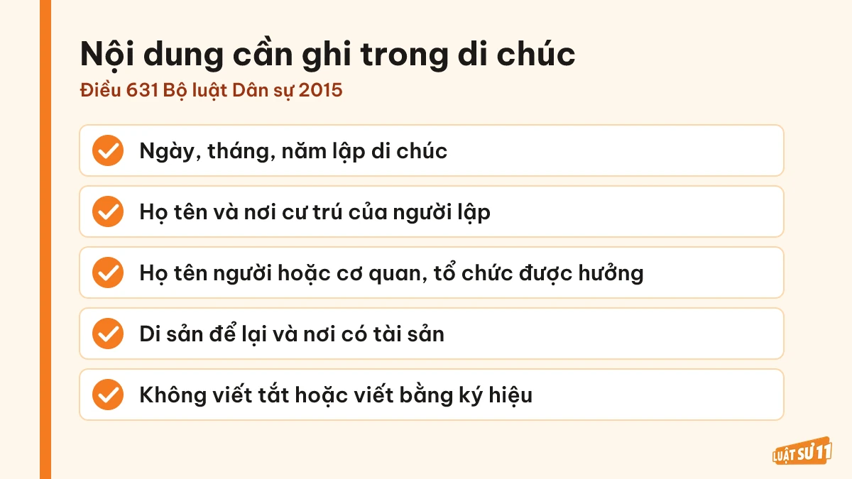 Các nội dung chủ yếu cần ghi khi soạn thảo bản di chúc thừa kế