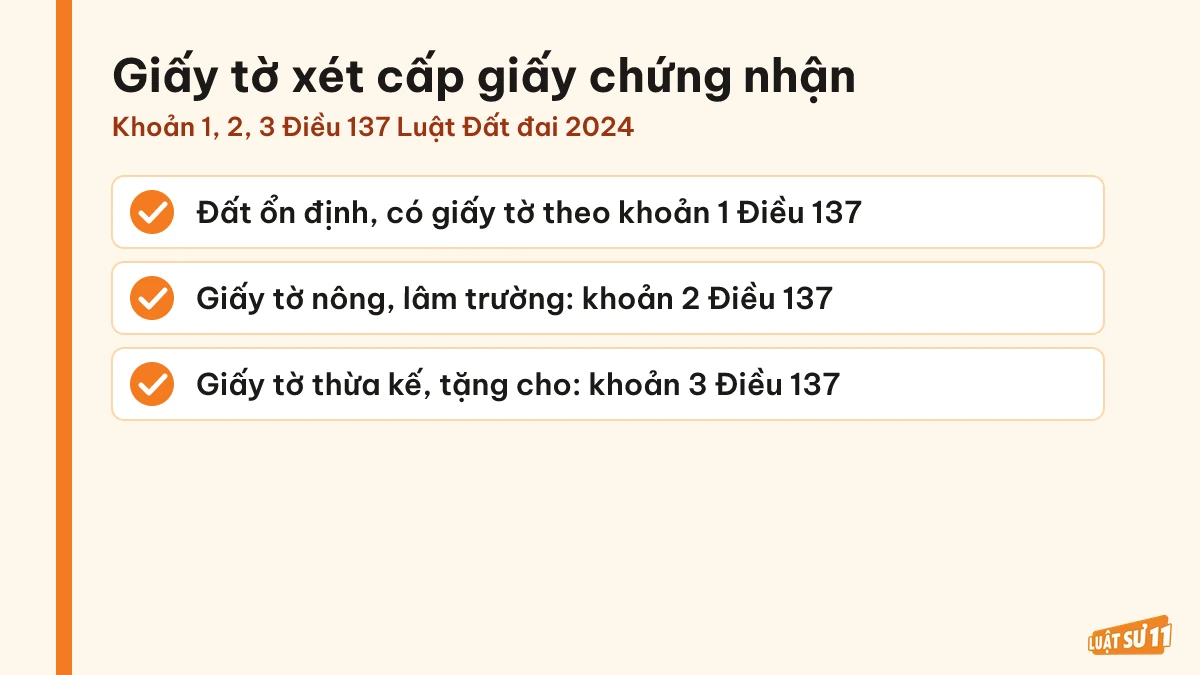 Danh sách các nhóm giấy tờ về đất được xem xét cấp giấy chứng nhận