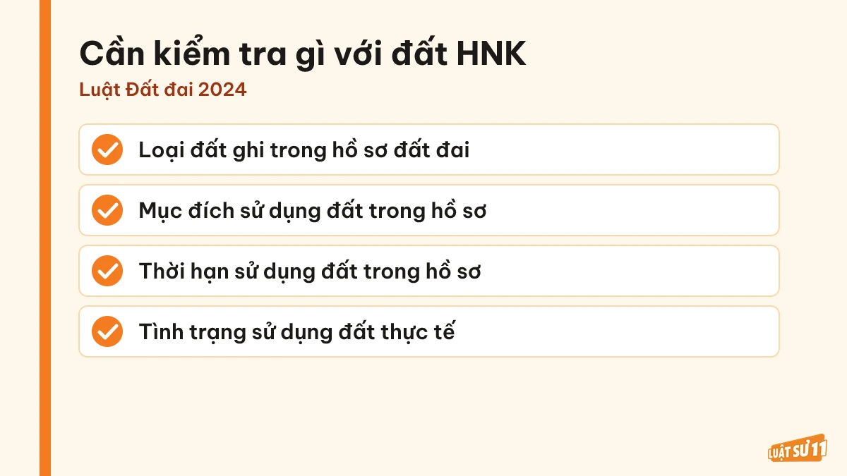Danh sách thông tin cần kiểm tra trong hồ sơ để xác định đất HNK