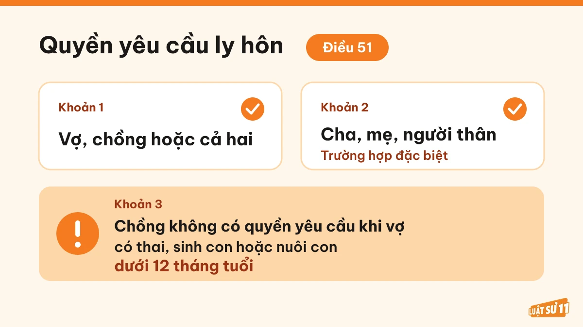 Sơ đồ người có quyền yêu cầu ly hôn và giới hạn quyền của chồng theo Điều 51