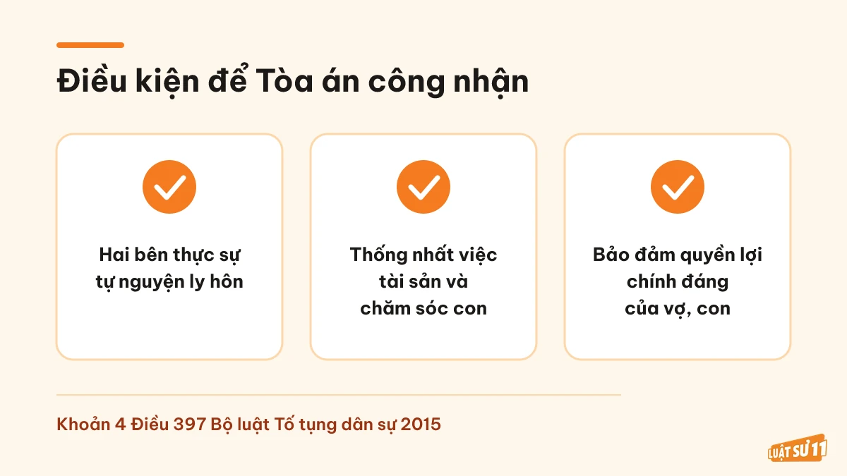 Các điều kiện để Tòa án công nhận ly hôn thuận tình theo khoản 4 Điều 397