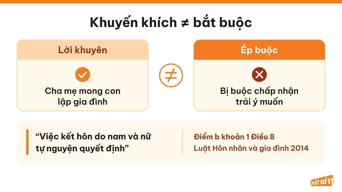 So sánh lời khuyên của gia đình với ép buộc kết hôn, kèm điểm b khoản 1 Điều 8