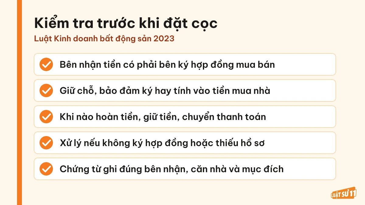 Danh sách các điểm người mua cần kiểm tra trước khi chuyển tiền đặt cọc mua nhà