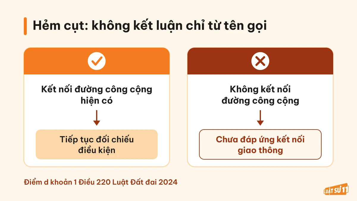 So sánh lối đi kết nối và không kết nối đường công cộng khi tách thửa hẻm cụt