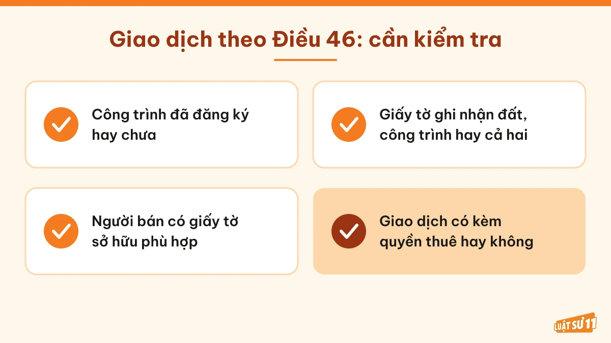 Bốn điểm cần kiểm tra khi giao dịch công trình thuộc Điều 46