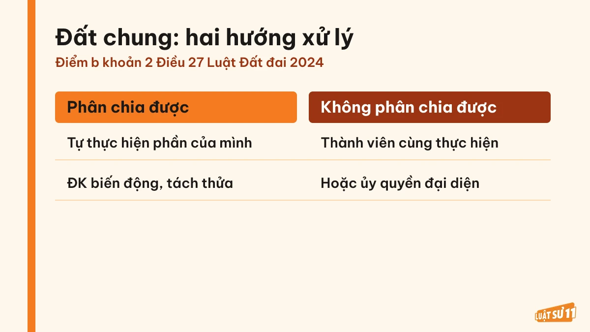 So sánh cách tặng cho đất chung có thể và không thể phân chia theo phần