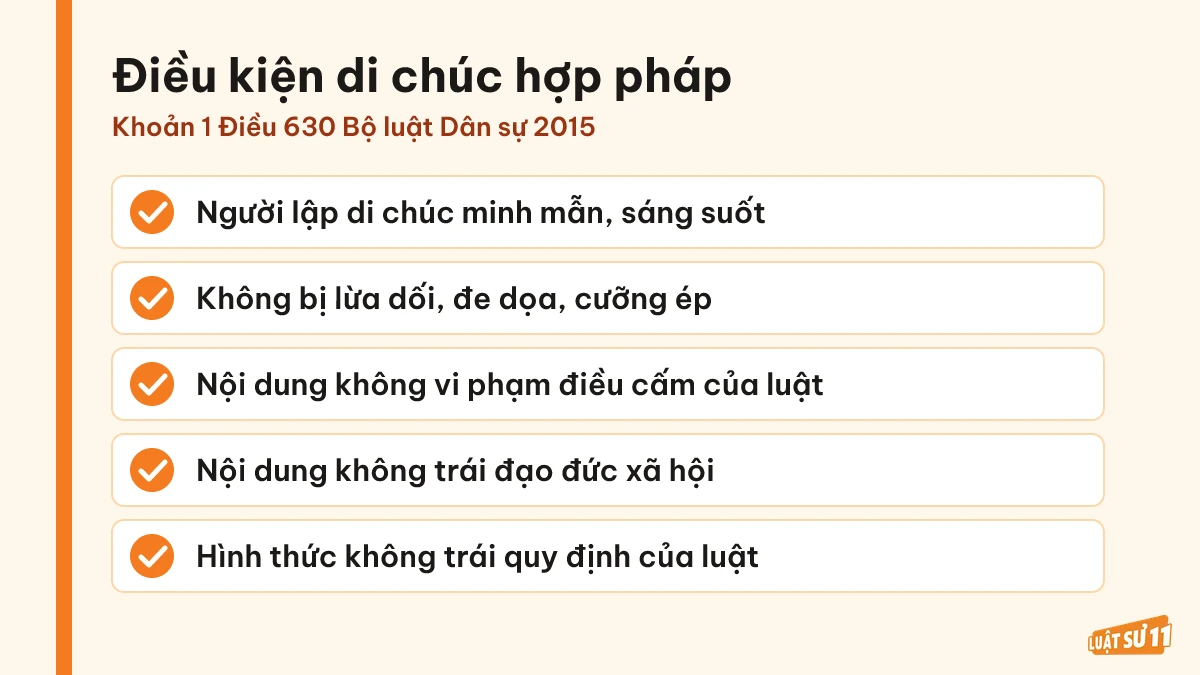 Các điều kiện để di chúc hợp pháp, thiếu điều kiện thì di sản chia theo pháp luật