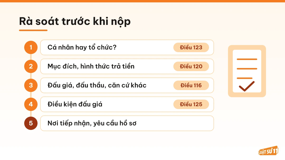 Năm bước rà soát đối tượng, mục đích, căn cứ và nơi nộp trước khi làm hồ sơ