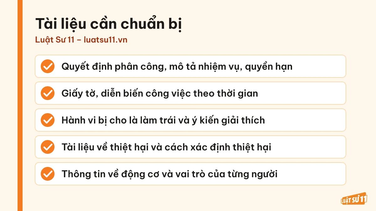 Danh sách tài liệu người liên quan cần chuẩn bị khi tư vấn về tội lợi dụng chức vụ